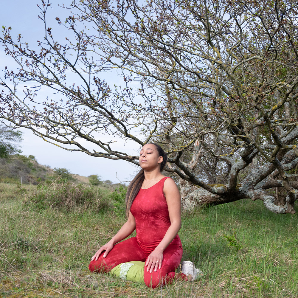 A girl meditating in the forest on the cork yoga mat_3 A girl meditating in the forest on the cork yoga mat
