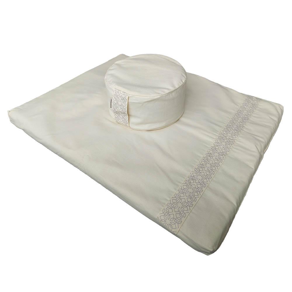 Zafu And Zabuton Set With A Lotus Round Pillow - Ivory