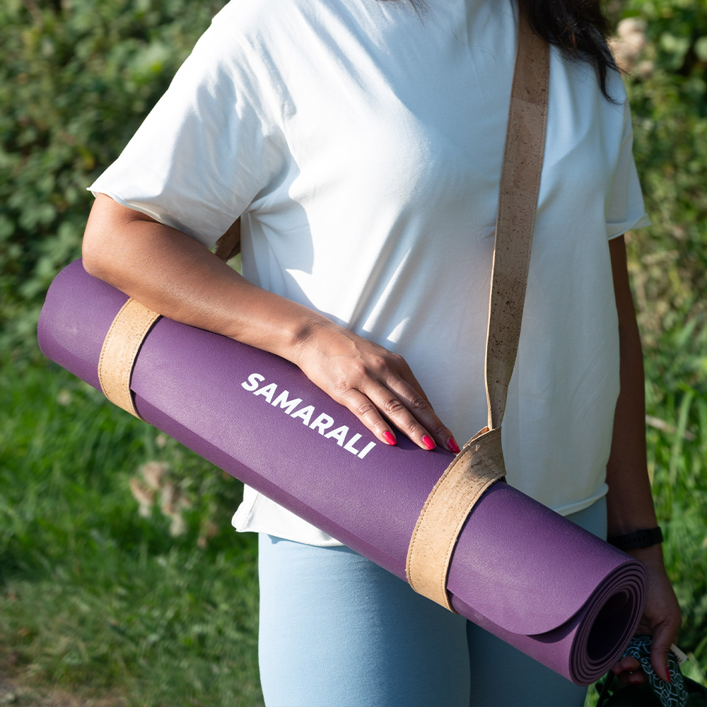 Lila Gummi Yogamatte_3 Kork Yoga Matte Riemen Kork Yoga Matte Riemen