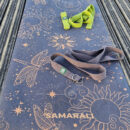 yoga straps green and grey on the cork yoga mat Cosmic Harmony Cork Yoga Mat cork yoga mat